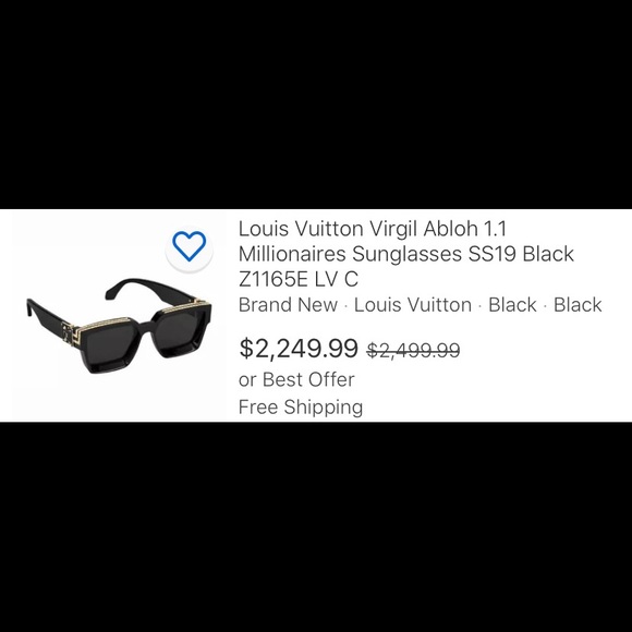 Louis Vuitton Virgil Abloh 1.1 Millionaires Sunglasses SS19 Black Z1165W LV  C